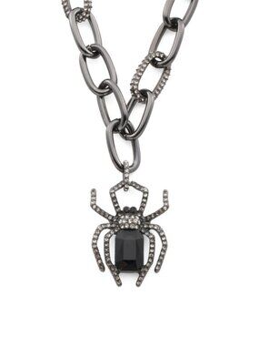BETSEY JOHNSON Black Crystal Spider Chain Necklace